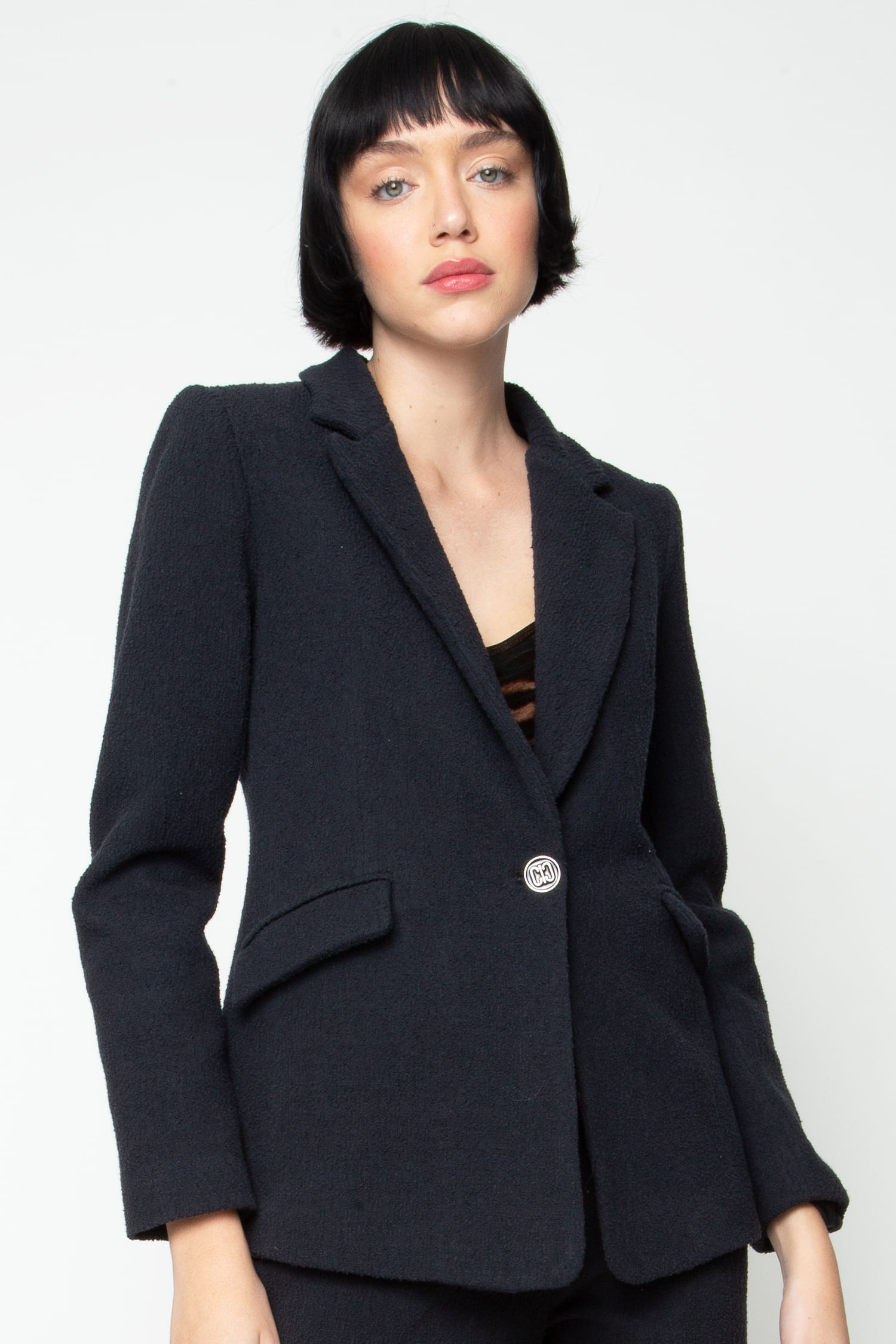 Blazer Feminino Forrado em Tweed com 2 Botões